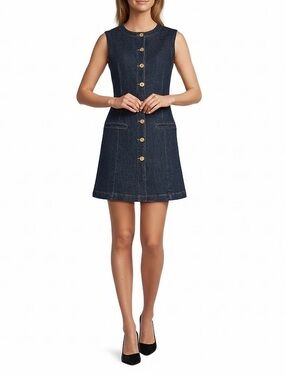 ANTONIO MELANI Navy Sleeveless Button-Front Mini Dress